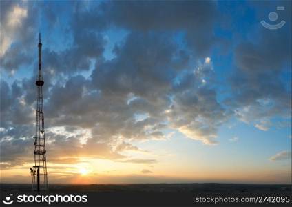 "Evening sunset sky with clouds above Lviv City and TV tower view (Ukraine, view from Lvov "Vysokyj Zamok" hill). Four shots composite picture."