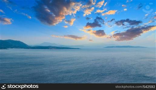 Evening sunset South cape of Lefkas island shore panorama (Lefkada, Greece, Ionian Sea).