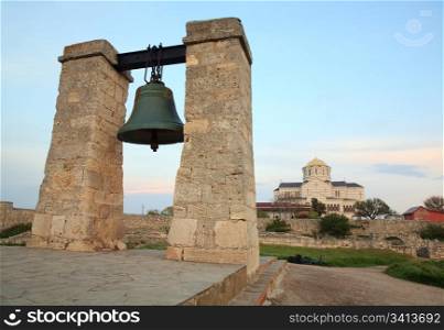 Evening the bell of Chersonesos (ancient town) and St Vladimir&rsquo;s Cathedral (Sevastopol, Crimea, Ukraine)
