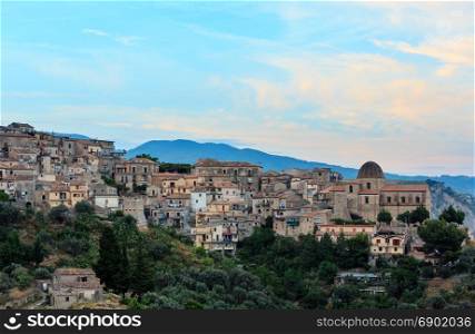 Evening twilight old medieval Stilo famos Calabria village view, southern Italy.