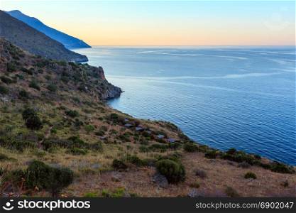 Evening twilight sea landscape of Zingaro Nature Reserve Park, between San Vito lo Capo and Scopello, Trapani province, Sicily, Italy