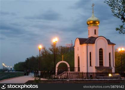 Evening view of a small church, located at gateway of first Volga-Don Canal, Volgograd