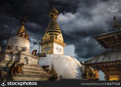 Evening view of Bodhnath stupa - Kathmandu - Nepal. Bodhnath stupa