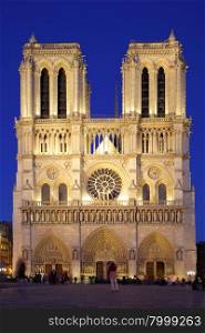 Evening view of Notre Dame de Paris, France