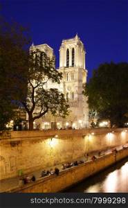 Evening view of Notre Dame de Paris, France