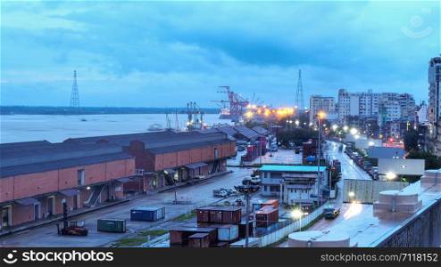 Evening view of the shipping port in Asia
