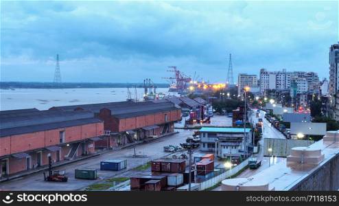 Evening view of the shipping port in Asia