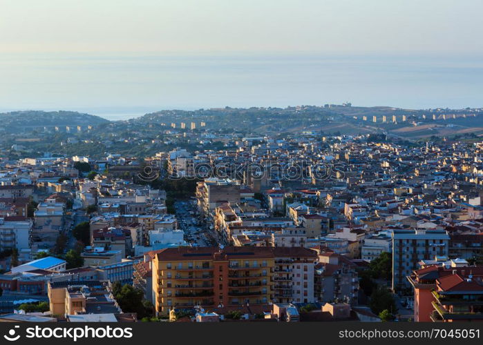 Evening view to Tyrrenian sea bay and Alcamo town from view point above (Trapani region, Sicily, Italy).