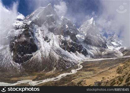 Everest base camp trek Cholatse peak and Pheriche valley in Himalayas