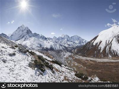 Everest base camp trek in Himalayas and Ama dablam summit. Trekking in Nepal