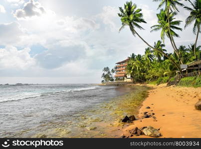 Evevning on the beach of Indian ocean in Hikkaduwa, Sri Lanka