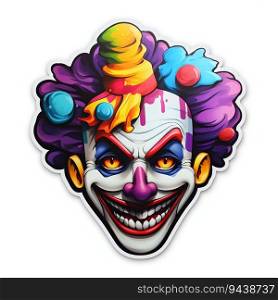 Evil and Scary Clown Sticker with a Black Border and Florescent Colors on White Background. Generative ai. High quality illustration. Evil and Scary Clown Sticker with a Black Border and Florescent Colors on White Background. Generative ai
