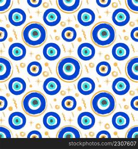 Evil eye seamless pattern. Symbol of protection in Turkey and Greece. Background with blue nazar talismans. Vector amulet.. Evil eye seamless pattern. Symbol of protection in Turkey and Greece. Background with blue nazar talismans. Vector amulet