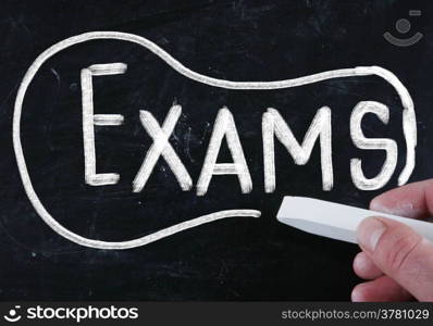 exams handwritten with chalk on a blackboard