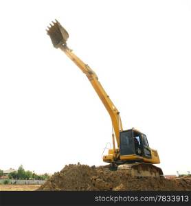 excavator and backhoe on white background