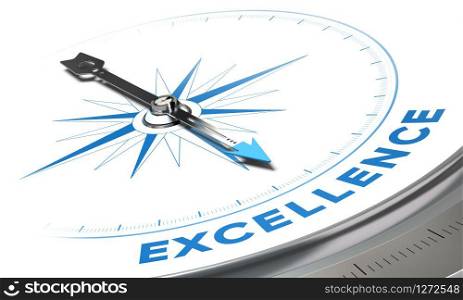 Excellence background concept. Compass needle pointing a blue word, decorative image suitable for left bottom angle of a page.. Excellence