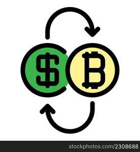 Exchange bitcoin dollar icon. Outline exchange bitcoin dollar vector icon color flat isolated. Exchange bitcoin dollar icon color outline vector