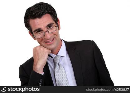Excited businessman in glasses