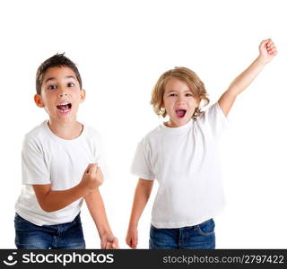 excited children kids happy screaming and winner gesture expression on white