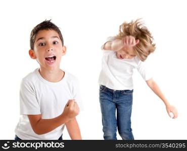 excited children kids happy screaming and winner gesture expression on white
