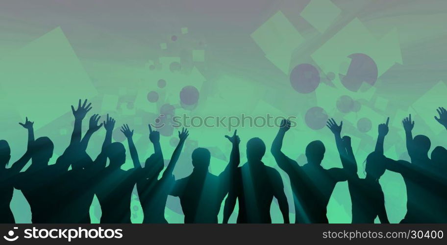 Excited Crowd Silhouette on a Party Abstract Background. Excited Crowd