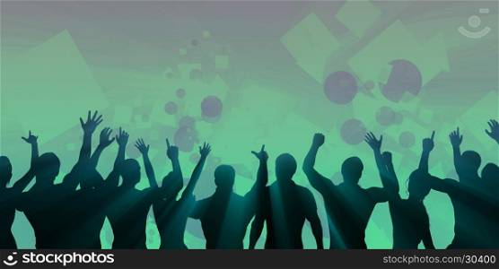 Excited Crowd Silhouette on a Party Abstract Background. Excited Crowd