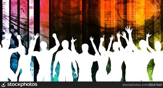 Excited Crowd Silhouette on a Party Abstract Background. Excited Crowd