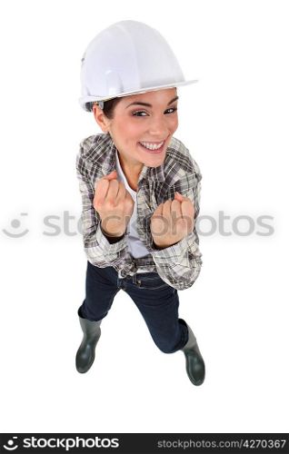 Excited female laborer