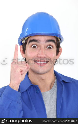 Excited male builder