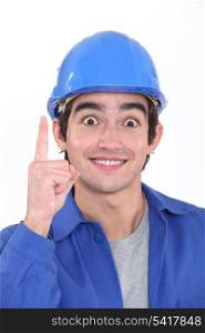 Excited male builder