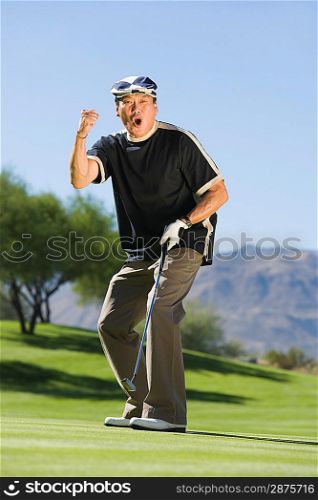 Excited Man on Putting Green