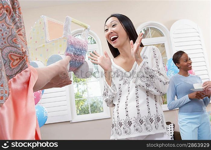 Excited Woman at Her Baby Shower half length