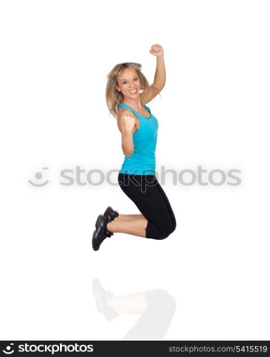 Excited Woman Jumping Isolated On White Background