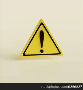 Exclamation danger warning sign on white background. Caution and alarm sign. 3D render Illustration