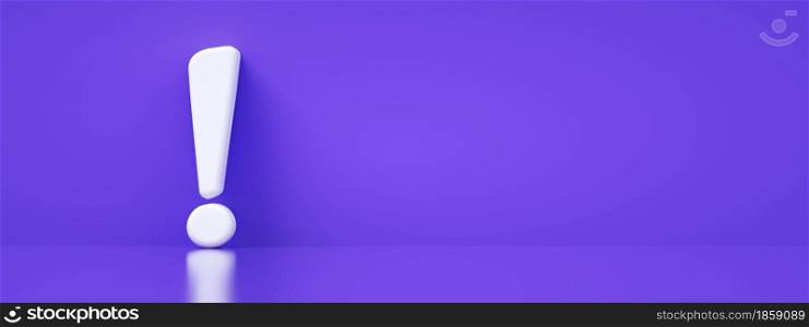 exclamation mark over purple background, 3d rendering, panoramic layout