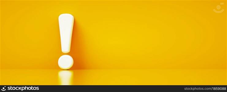 exclamation mark over yellow background, 3d rendering, panoramic layout