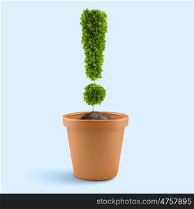 Exclamation symbol. Image of pot plant shaped like exclamation sign