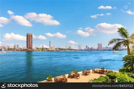 Exclusive view on the Nile and Gezira island, central part of Cairo, Egypt.