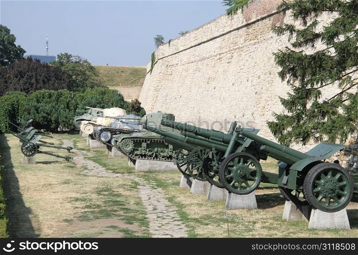 Exebition of old guns and tanks near the wall of Beograd fortress, Serbia