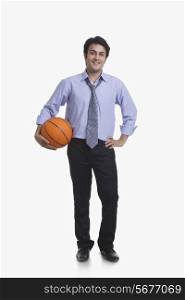 Executive holding basketball