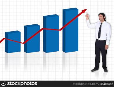 executive pointing at bar graph