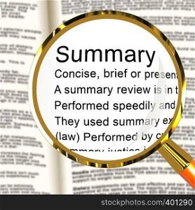 Executive Summary Definition Icon Showing Short Condensed Report Roundup 3d Illustration. Summing Up Information Or Analysis. Ambition Definition Magnifier Showing Aspirations Motivation And Drive