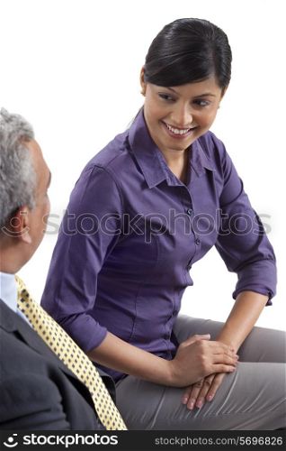 Executives discussing on white background