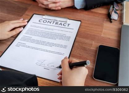 Executives sign contract in meeting room. Business people seal deal on paper. Successful agreement between two business partnership with signature signed on legal document. Jubilant. Successful agreement between two business partnership with signature. Jubilant