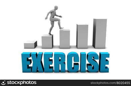 Exercise 3D Concept in Blue with Bar Chart Graph. Exercise