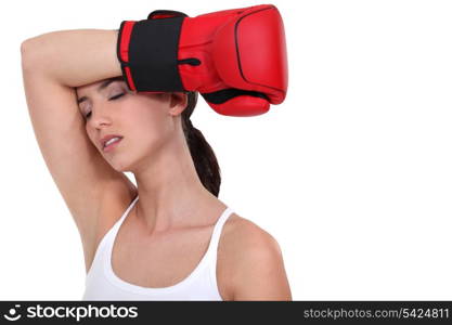 Exhausted female boxer