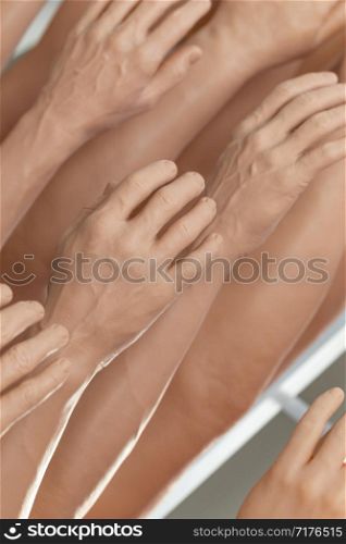 exhibition man`s and women`s silicone prosthesis hands, medicine pink implants for person