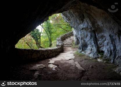 Exit from a mountain cave.