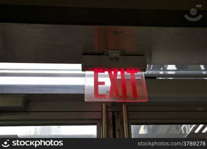 Exit, Sign view above door, interior. Alert Warning Sign