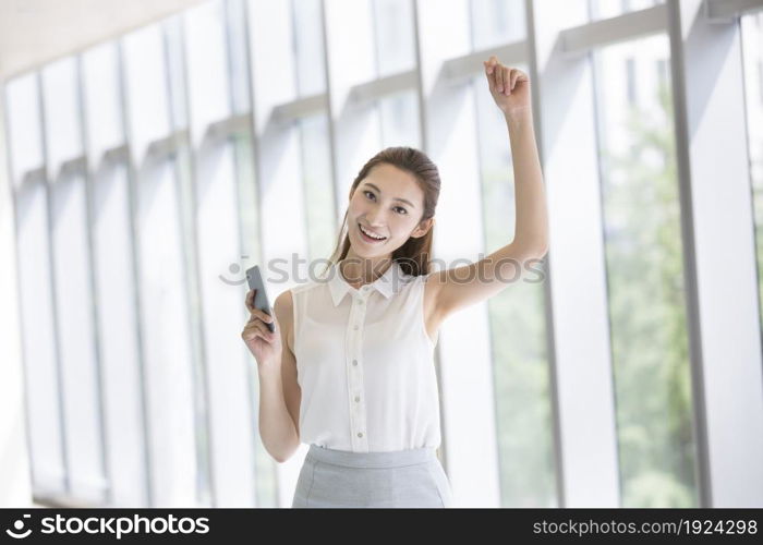 Exited businesswoman